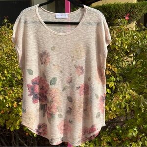 Coco & Main Beige Floral Knit Top – Size L